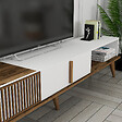 HABITAT ET JARDIN - Meuble TV en bois "Milan" - 180 x 35 x 40 cm - Noyer, Blanc - vignette