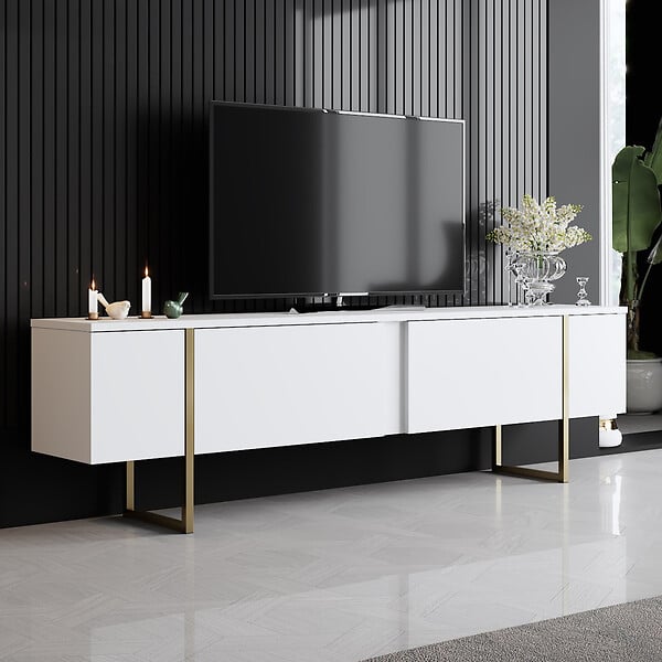 HABITAT ET JARDIN - Meuble TV en bois "Luxe" - 180 x 30 x 50 cm - Or blanc - large