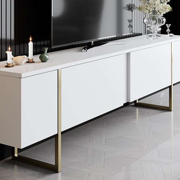 HABITAT ET JARDIN - Meuble TV en bois "Luxe" - 180 x 30 x 50 cm - Or blanc - large