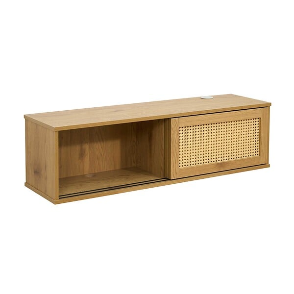 OVIALA - Meuble TV suspendu 108 cm bohème bois clair - Jenny - large