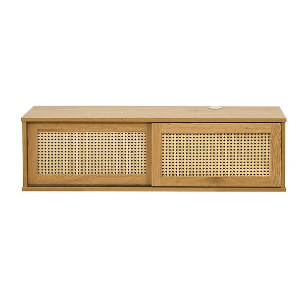 OVIALA - Meuble TV suspendu 108 cm bohème bois clair - Jenny - large