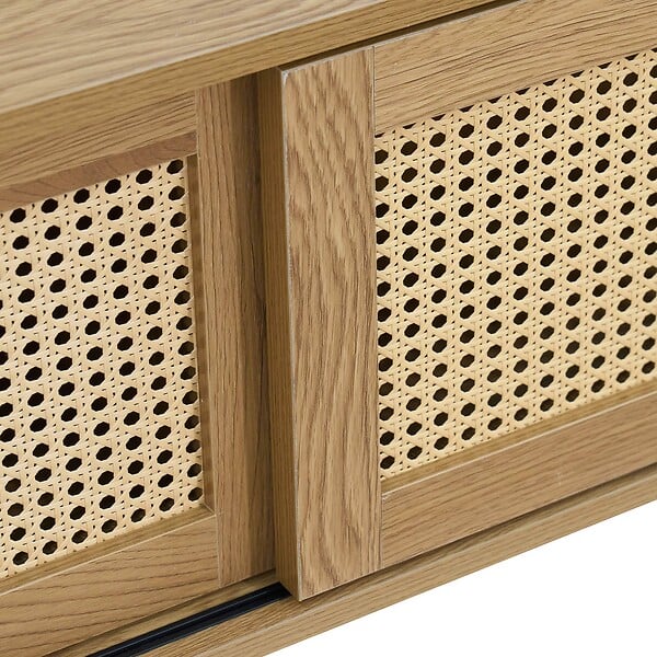 OVIALA - Meuble TV suspendu 108 cm bohème bois clair - Jenny - large