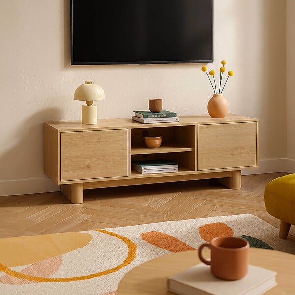 OVIALA - Meuble TV 160 cm scandinave bois clair - Bowy - large
