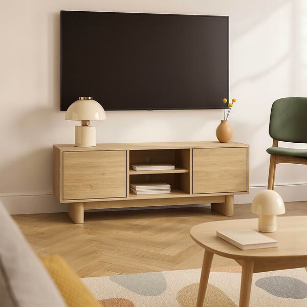 OVIALA - Meuble TV 160 cm scandinave bois clair - Bowy - large