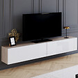 ID MARKET - Meuble TV 180 cm suspendu ELIO 2 portes bois et blanc - vignette