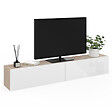 ID MARKET - Meuble TV 180 cm suspendu ELIO 2 portes bois et blanc - vignette