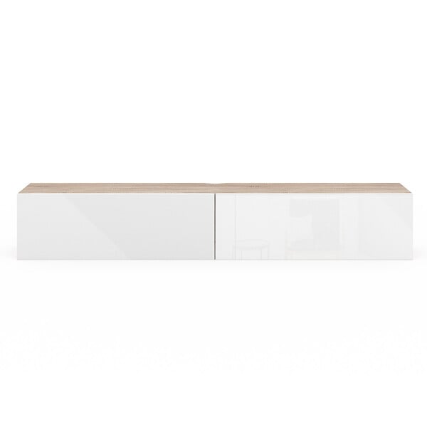 ID MARKET - Meuble TV 180 cm suspendu ELIO 2 portes bois et blanc - large