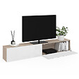 ID MARKET - Meuble TV 180 cm suspendu ELIO 2 portes bois et blanc - vignette
