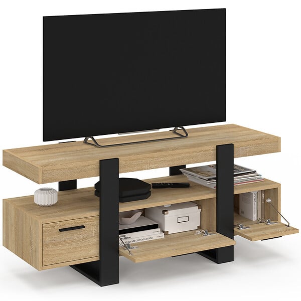 ID MARKET - Meuble TV 116 cm PHOENIX avec tiroirs bois et noir - large