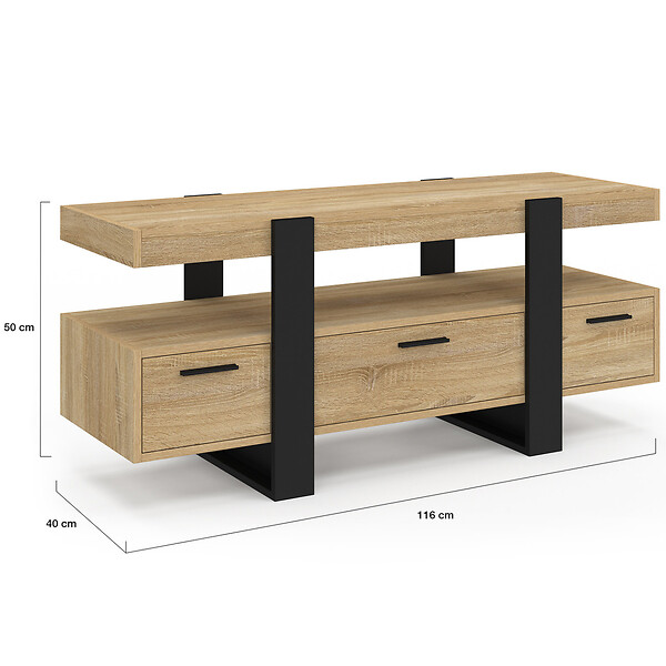 ID MARKET - Meuble TV 116 cm PHOENIX avec tiroirs bois et noir - large