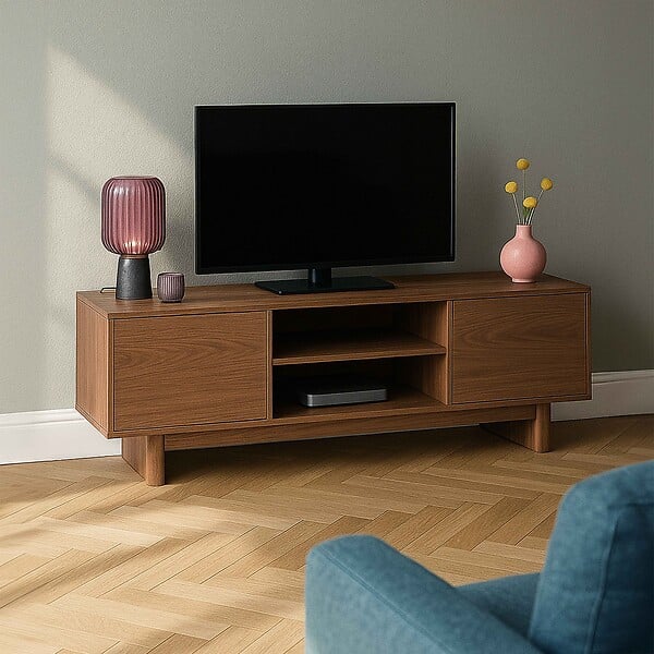 OVIALA - Meuble TV 160 cm scandinave bois foncé - Bowy - large