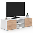 ID MARKET - Meuble TV 113 cm ELI blanc portes façon hêtre - vignette