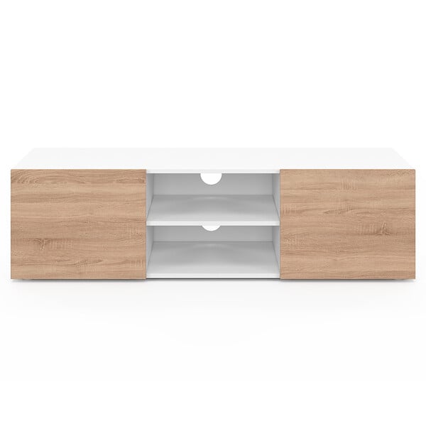 ID MARKET - Meuble TV 113 cm ELI blanc portes façon hêtre - large
