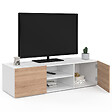 ID MARKET - Meuble TV 113 cm ELI blanc portes façon hêtre - vignette