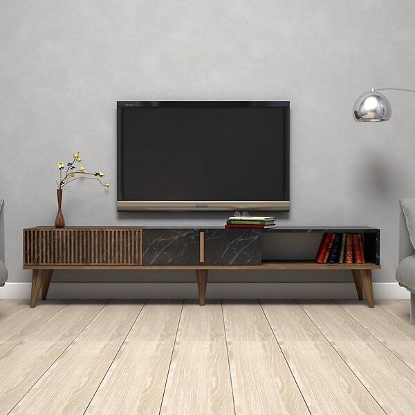 HABITAT ET JARDIN - Meuble TV en bois "Milan" - 180 x 35 x 40 cm - NoyerNoir - large