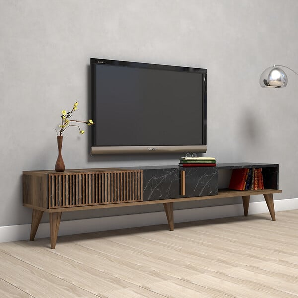 HABITAT ET JARDIN - Meuble TV en bois "Milan" - 180 x 35 x 40 cm - NoyerNoir - large