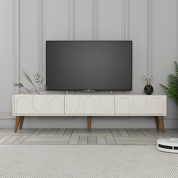 HABITAT ET JARDIN - Meuble TV en bois "Lyon" - 180 x 35 x 44 cm - CrèmeNoix - large