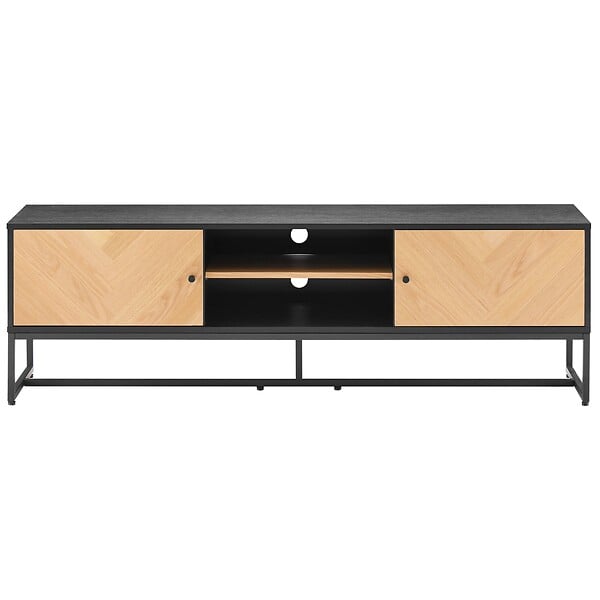 OVIALA - Meuble TV en panneaux de particules plaqué chêne mélaminé 160 cm - Marceau - large
