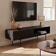 OVIALA - Meuble TV 140 cm style indus bois noir  - Logan - vignette