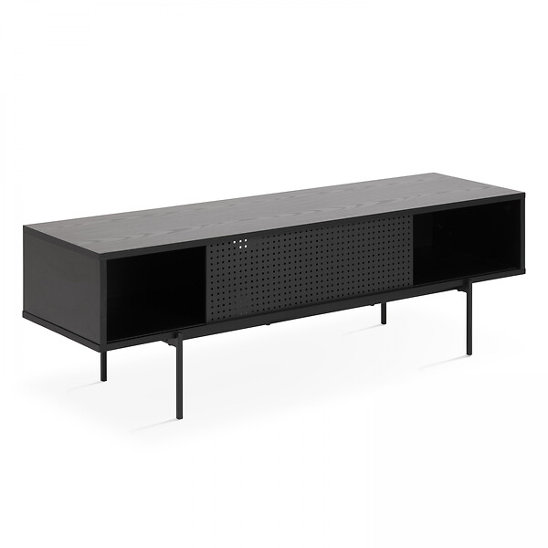 OVIALA - Meuble TV 140 cm style indus bois noir  - Logan - large