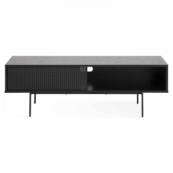 OVIALA - Meuble TV 140 cm style indus bois noir  - Logan - large