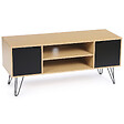ID MARKET - Meuble TV 113 cm vintage NOEMI pied épingle bois portes noires - vignette