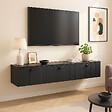 OVIALA - Meuble TV suspendu 200 cm moderne noir - Holly - vignette