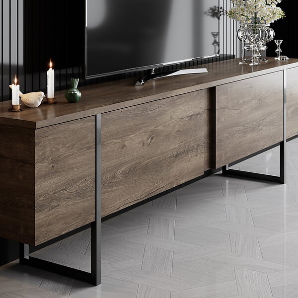 HABITAT ET JARDIN - Meuble TV en bois "Luxe" - 180 x 30 x 50 cm - NoyerNoir - large