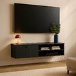 OVIALA - Meuble TV suspendu 120 cm moderne noir - Holly - vignette