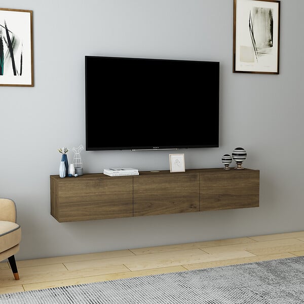 HABITAT ET JARDIN - Meuble TV en bois "Denby" - 160 x 31 x 29 cm - Noyer - large