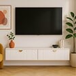 OVIALA - Meuble TV suspendu 160 cm moderne blanc - Holly - vignette