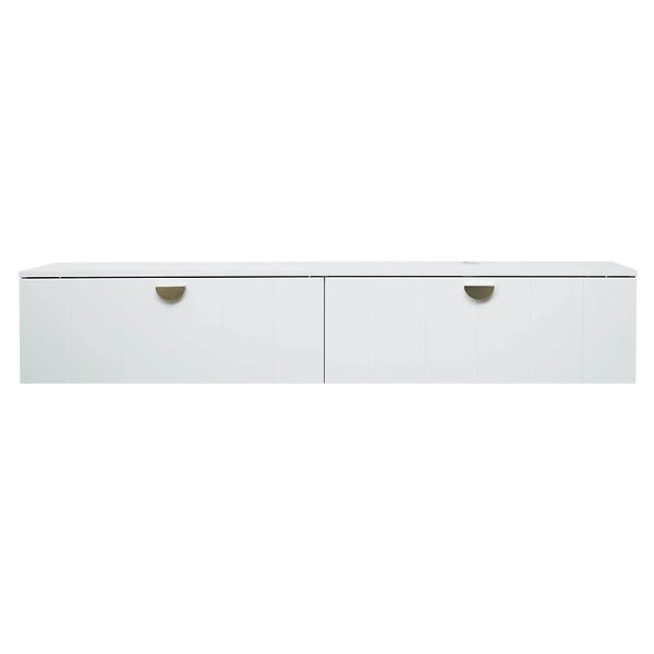 OVIALA - Meuble TV suspendu 160 cm moderne blanc - Holly - large