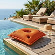 SOO  SANTAI - Coussin piscine flottant porte-verres 75x75 cm orange – billes incluses (à remplir) – intérieur / extérieur (PPF7575-6-SET) - vignette