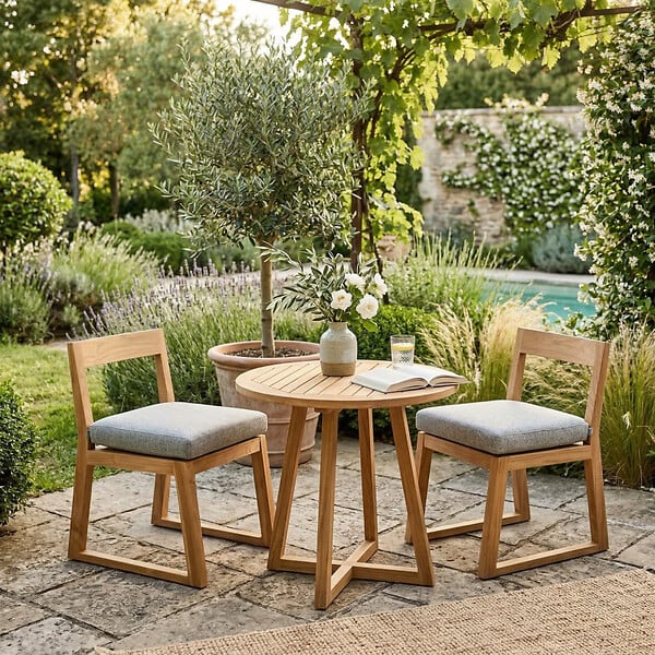 NATUREL - Lot de 2 chaises de table extérieur en teck massif, 50x59.5x79 cm, avec coussins gris perlé (NATOFCH50B-DUO) - large