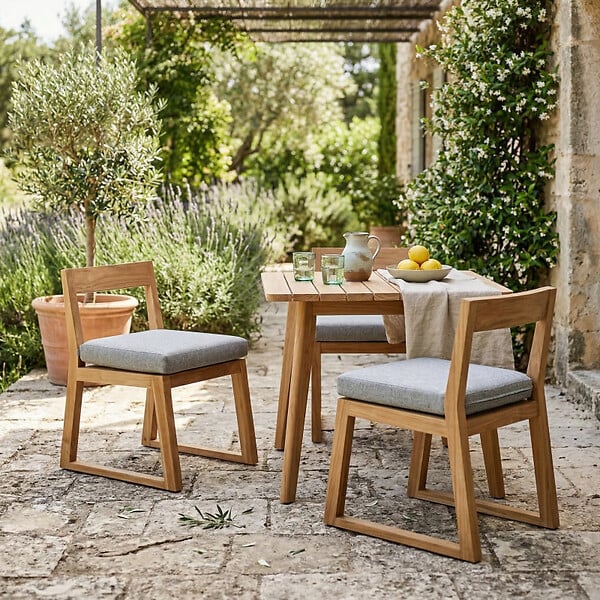 NATUREL - Lot de 2 chaises de table extérieur en teck massif, 50x59.5x79 cm, avec coussins gris perlé (NATOFCH50B-DUO) - large