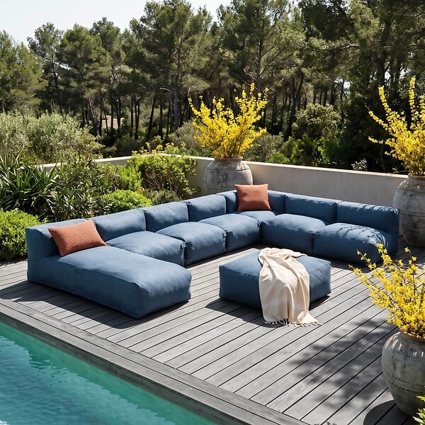 OVIALA - Salon de jardin modulable 8 places bleu pacific - Mixi - large