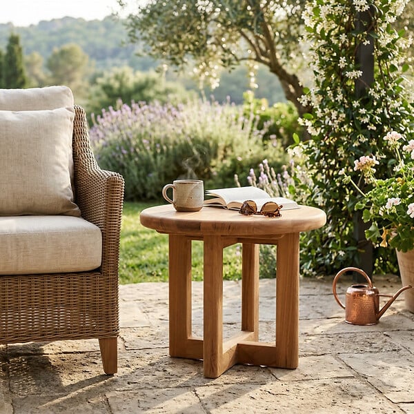 NATUREL - Table d'appoint de jardin en teck massif, 51x51x40.5 cm, forme ronde (NATOFT5151R) - large