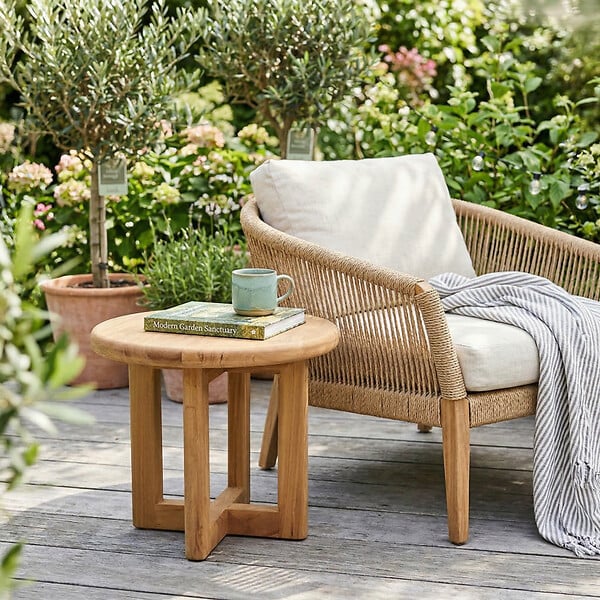 NATUREL - Table d'appoint de jardin en teck massif, 51x51x40.5 cm, forme ronde (NATOFT5151R) - large