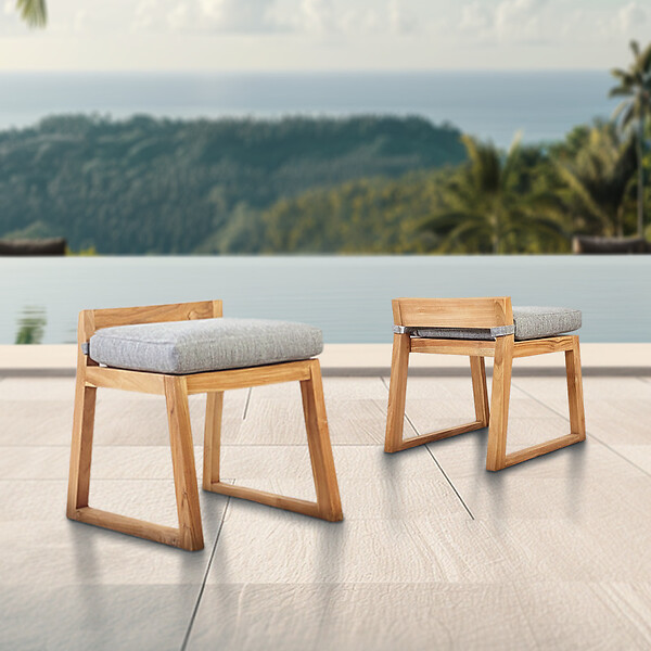 NATUREL - Lot de 2 chaises de table extérieur en teck massif, 50x59.5x56 cm, avec coussins gris perlé, sans dossier (NATOFCH50S-DUO) - large