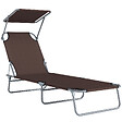 OUTSUNNY - Transat bain de soleil pliable grand confort dossier et pare-soleil réglable multi-positions chocolat - vignette
