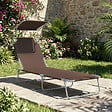OUTSUNNY - Transat bain de soleil pliable grand confort dossier et pare-soleil réglable multi-positions chocolat - vignette