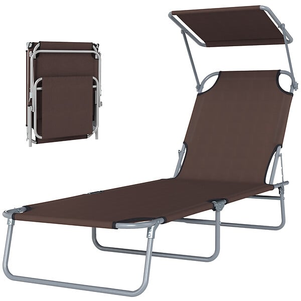 OUTSUNNY - Transat bain de soleil pliable grand confort dossier et pare-soleil réglable multi-positions chocolat - large