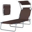 OUTSUNNY - Transat bain de soleil pliable grand confort dossier et pare-soleil réglable multi-positions chocolat - vignette