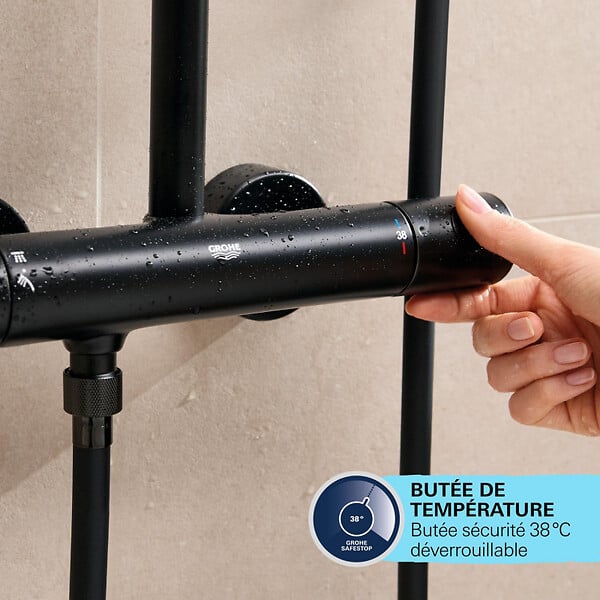 GROHE - Vitalio Start System 250 colonne de douche thermostatique bain/douche + douche de tête + douchette à main, noir mat (G269882431) - large