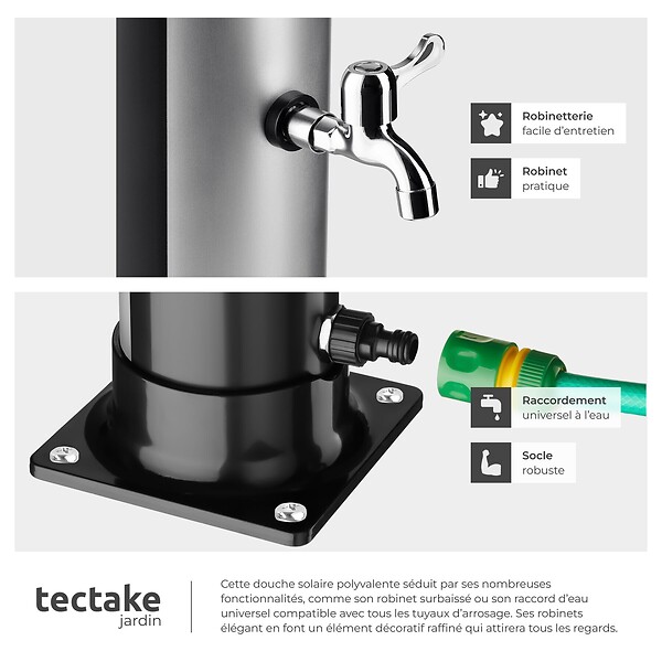 TECTAKE - Douche solaire noire et grise en pvc 40 l avec pommeau orientable et mitigeur monocommande - large