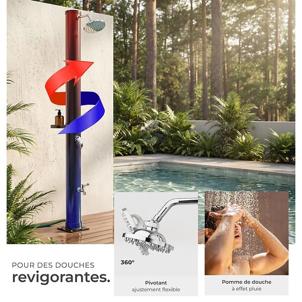 TECTAKE - Douche solaire écologique avec étagère noire construction résistante 20 l mitigeur monocommande - large