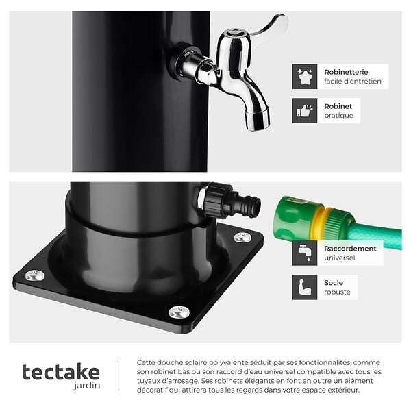 TECTAKE - Douche solaire écologique avec étagère noire construction résistante 20 l mitigeur monocommande - large