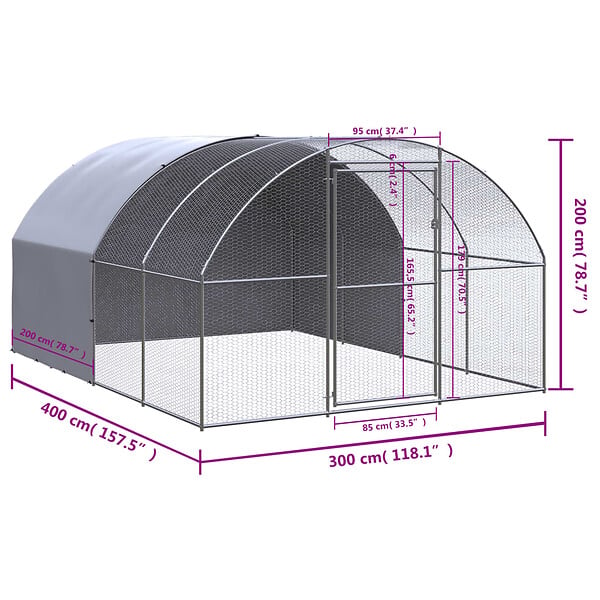 VIDAXL - vidaXL Poulailler d'extérieur 3x4x2 m Acier galvanisé - large