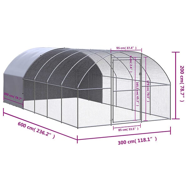 VIDAXL - vidaXL Poulailler d'extérieur 3x6x2 m Acier galvanisé - large