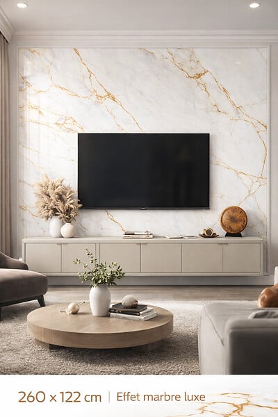 PROTOCOLE HOME - Panneau mural effet marbre LUNA GOLD 122x260 cm 3 mm - large
